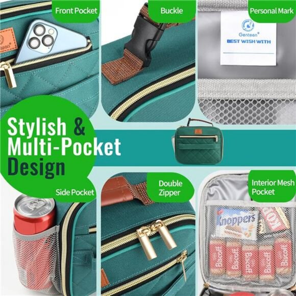 Insulated Lunch Bag Small Reusable Cooler Tote Portable Lunchbox for Work School - Picture 4 of 7